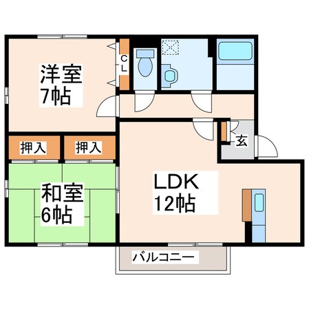 下南部 徒歩5分 2階の物件間取画像